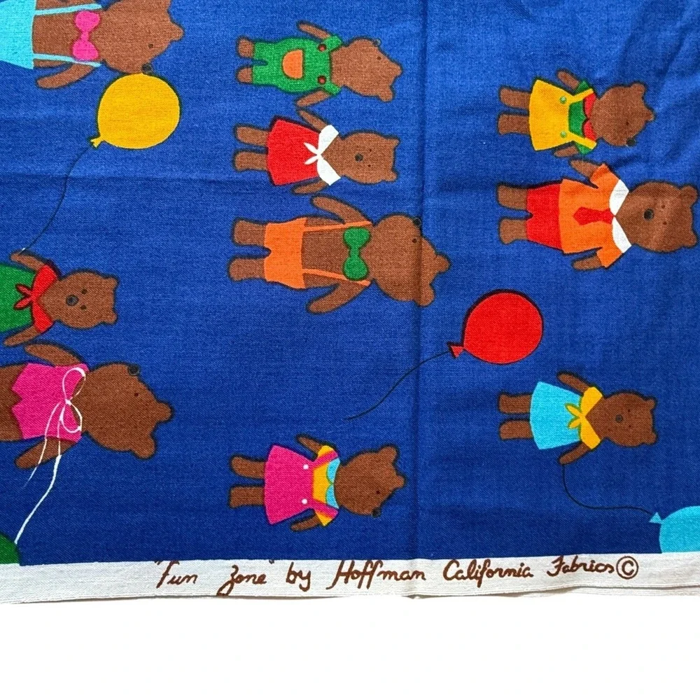 Vintage Teddy Bears Bunny Rabbit Hoffman California Fabrics Fun Zone Cotton Blue